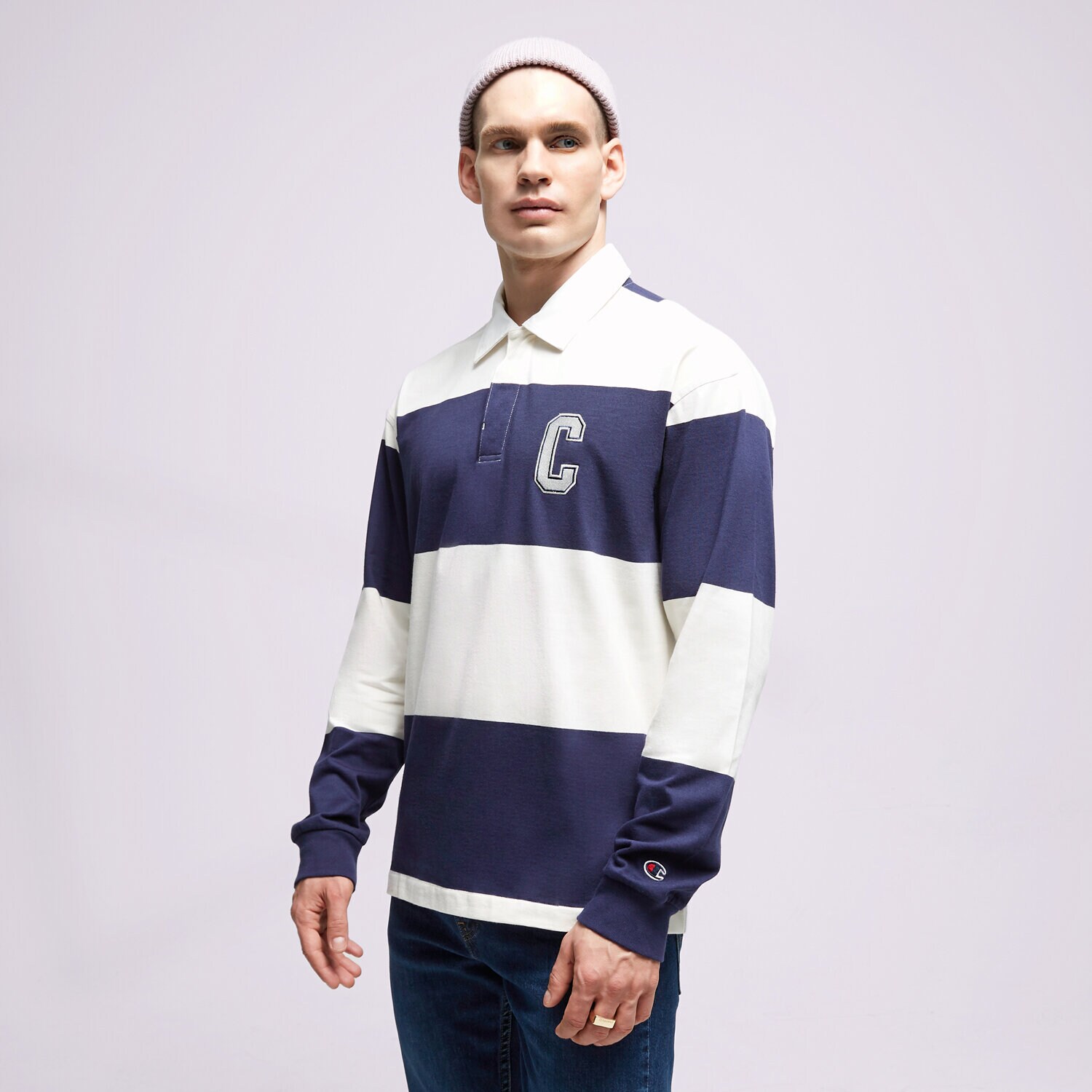 Moška majica s kratkimi rokavi CHAMPION T-SHIRT STRIPED POLO 219181BS561 mornarsko modra