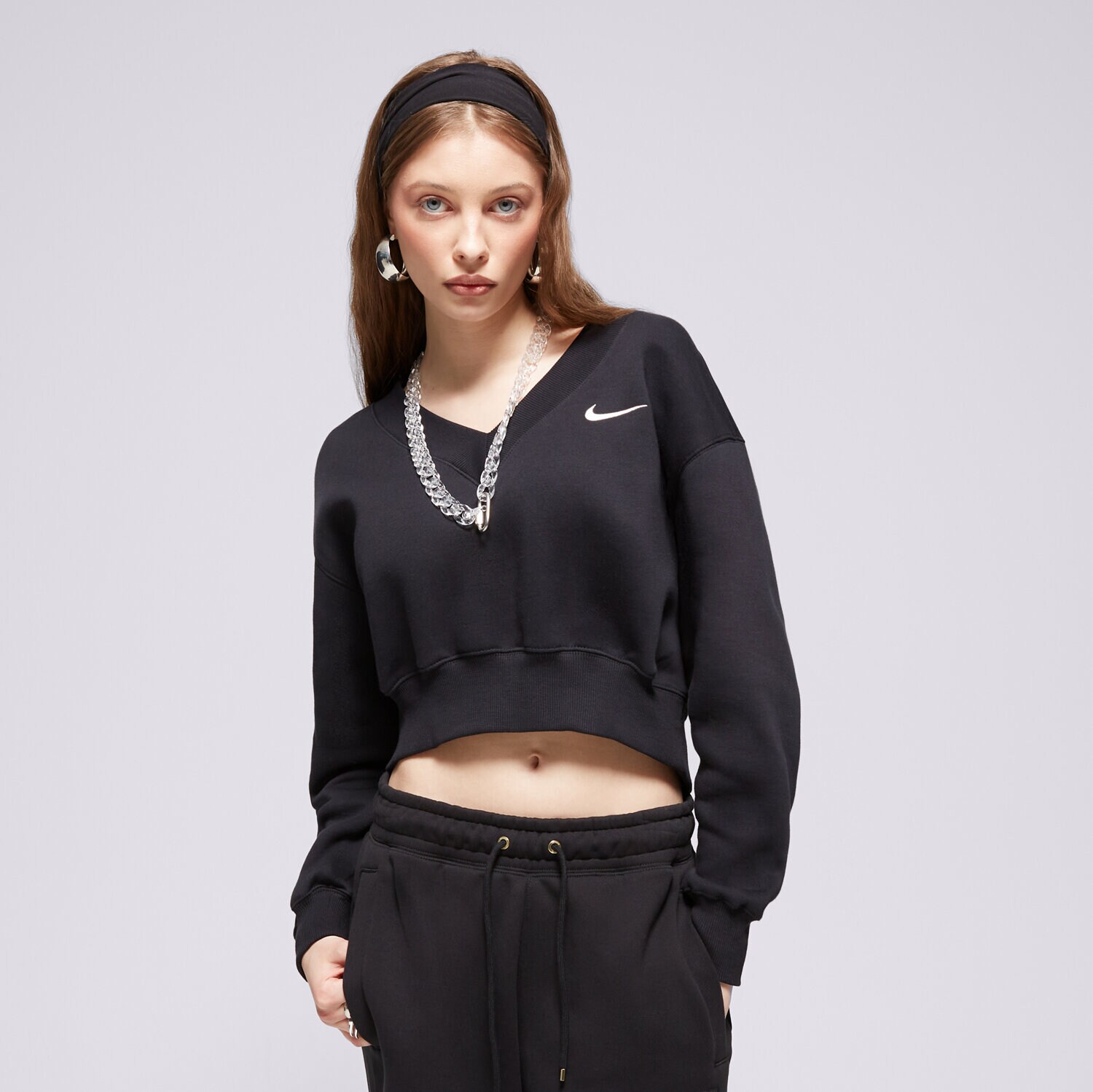 Ženski pulover NIKE JOPICA W NSW PHNX FLC CROP VNECK FN3651-010 črna