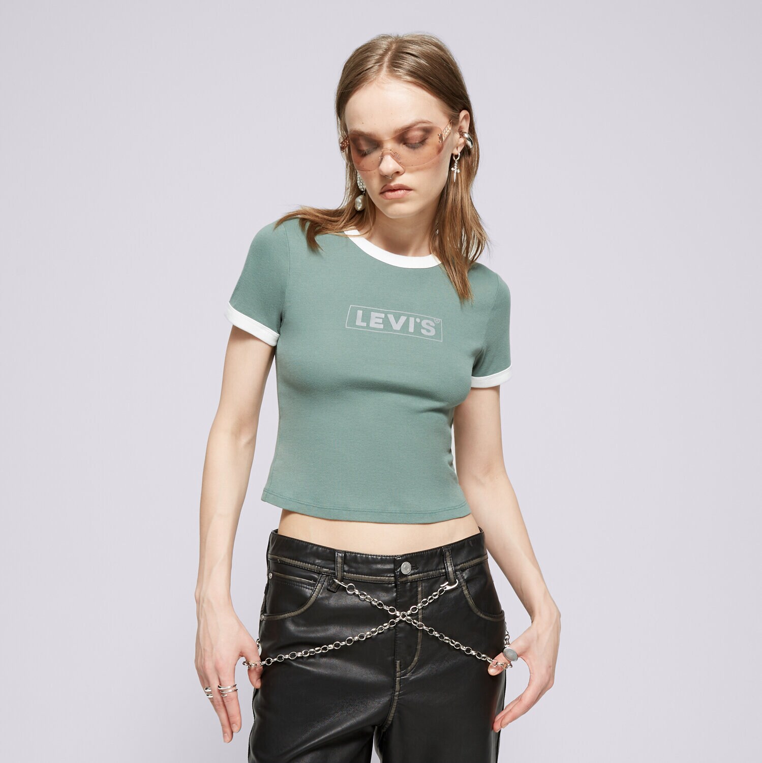 Ženska majica s kratkimi rokavi LEVI'S T-SHIRT GRAPHIC RINGER MINI TEE GREENS A3523-0070 kaki