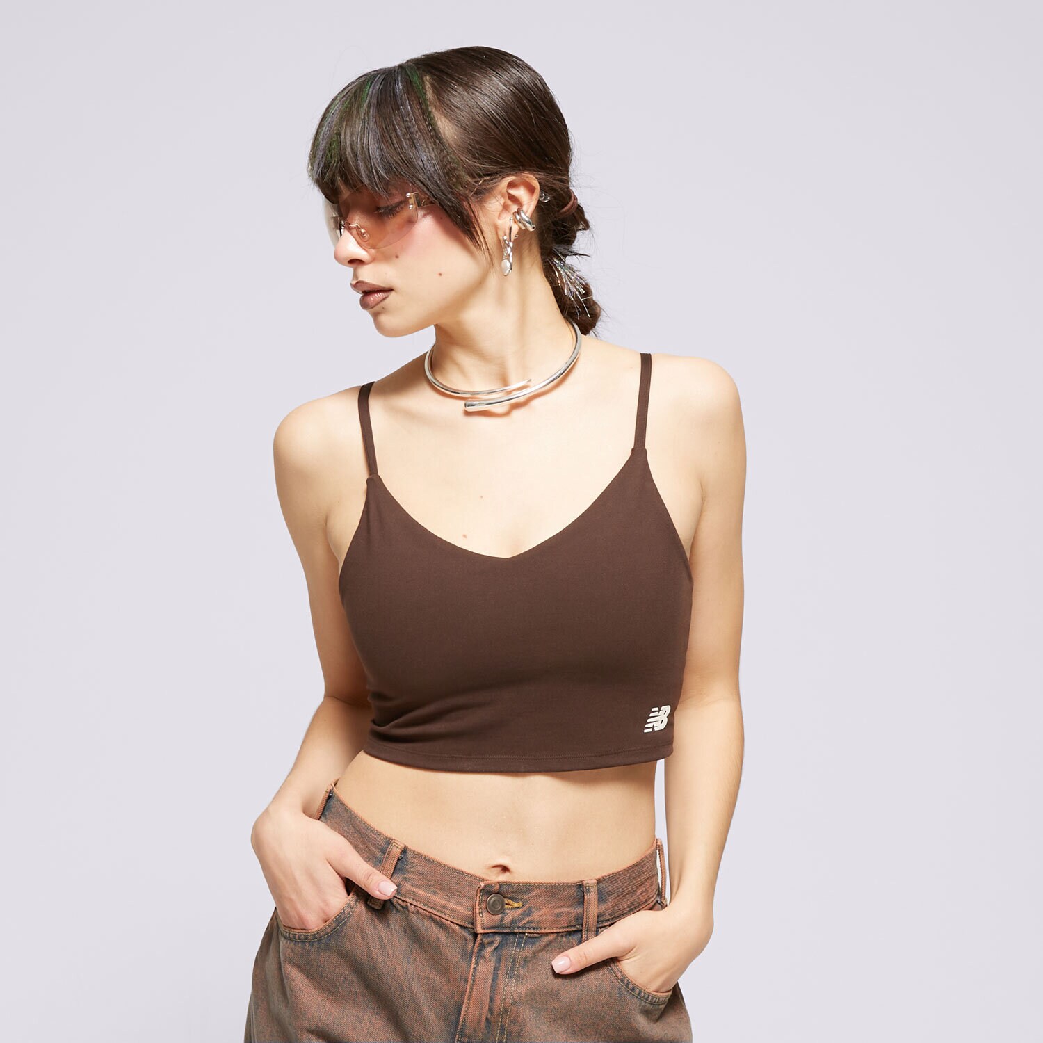 Ženska majica s kratkimi rokavi NEW BALANCE MAJICA LINEAR HERITAGE SOFT BRA WB41030KCF rjava