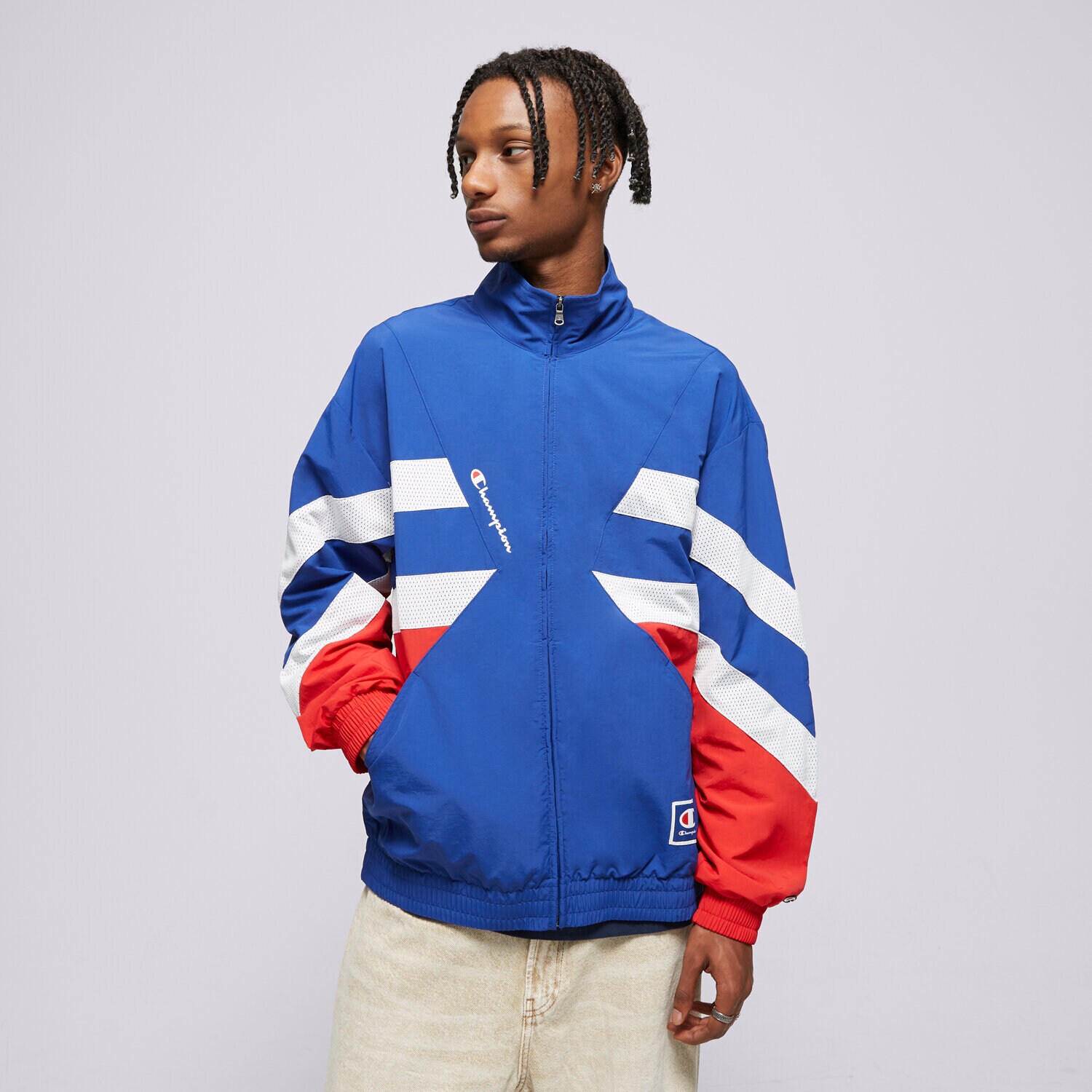 Moški pulover CHAMPION JOPICA FULL ZIP MAJICA RETRO SPORT 219743BS003 modra
