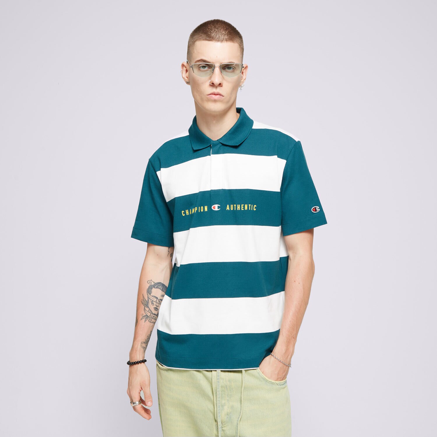 Moška majica s kratkimi rokavi CHAMPION POLO STRIPED POLO 219858GS549 zelena