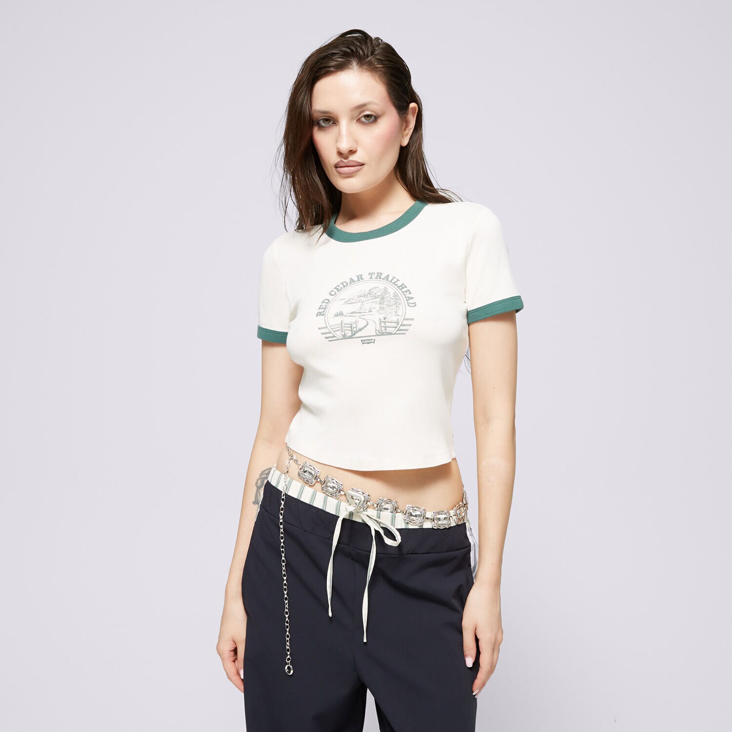 Ženska majica s kratkimi rokavi LEVI'S T-SHIRT GRAPHIC MINI RINGER NEUTRALS A3523-0088 bela