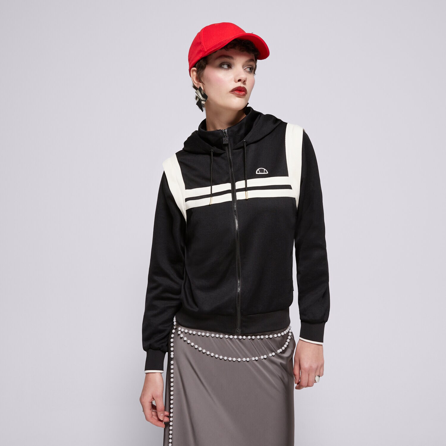 Ženski pulover ELLESSE JOPICA RAZPENJANA S KAPUCO PERNA   BLK/OWHT CROPPED  SGT19163054 črna