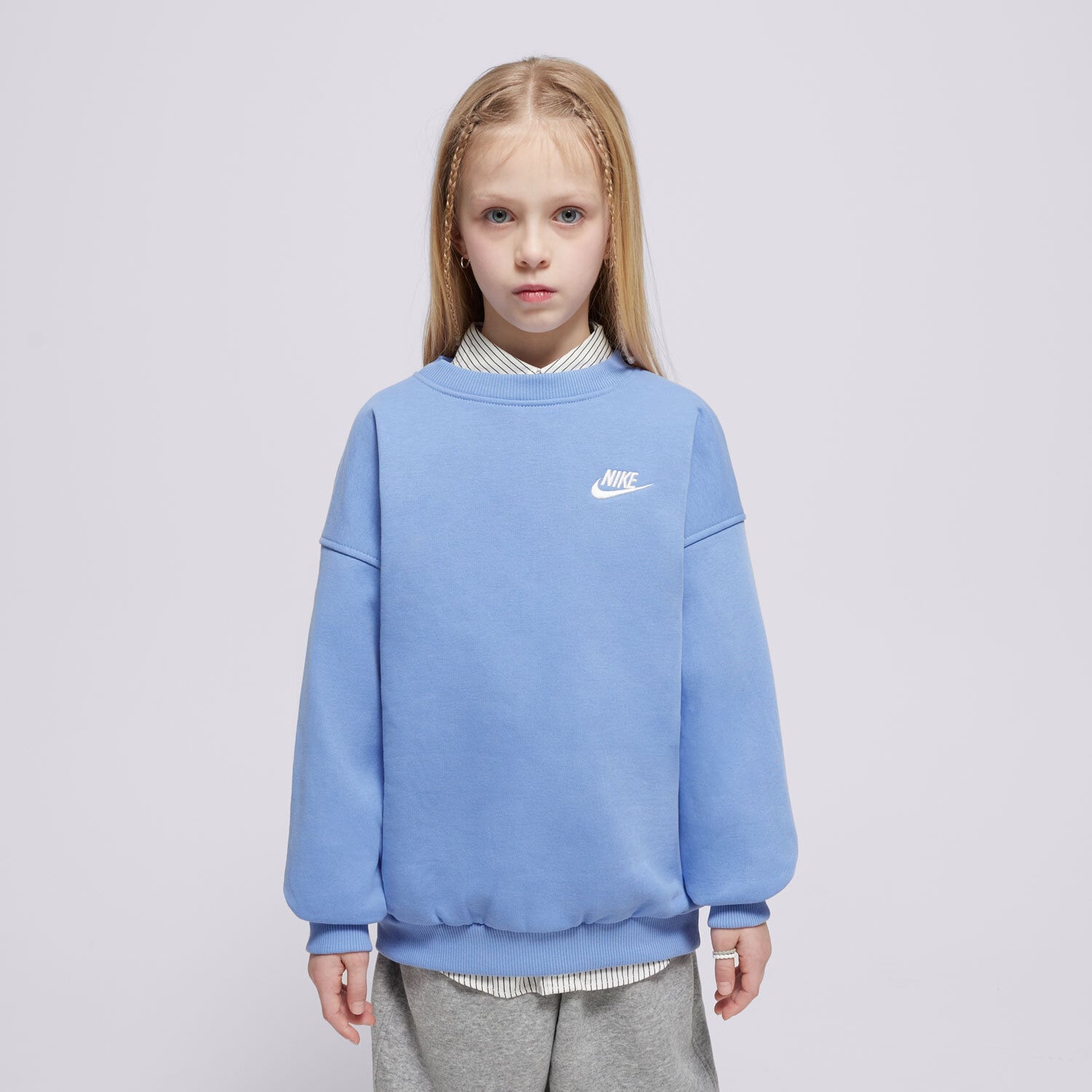 Otroški pulover NIKE JOPICA G NSW CLUB FLC OVRSZD CREW LBR GIRL FD2923-494 modra
