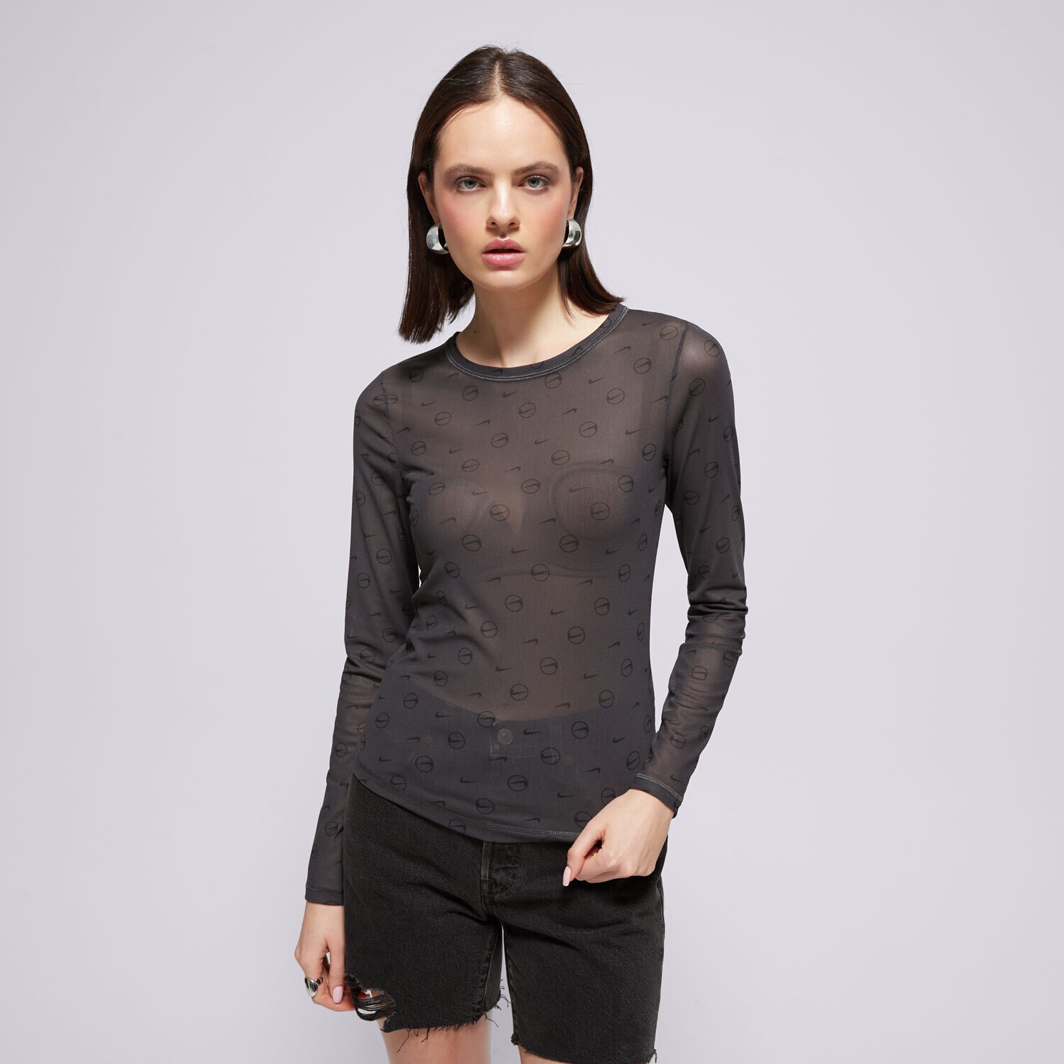 Ženska majica s kratkimi rokavi NIKE T-SHIRT W NSW LS SHEER MAJICA SW HQ3753-060 siva