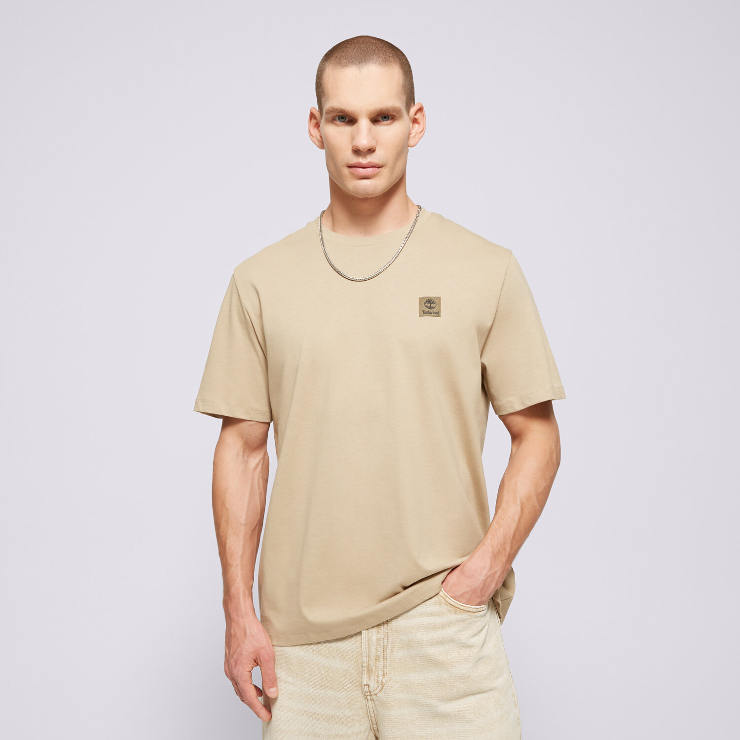 Moška majica s kratkimi rokavi TIMBERLAND T-SHIRT SHORT SLEEVE WOVEN BADGE TEE LEMON PEPPER TB0A5RCEDH41 bež