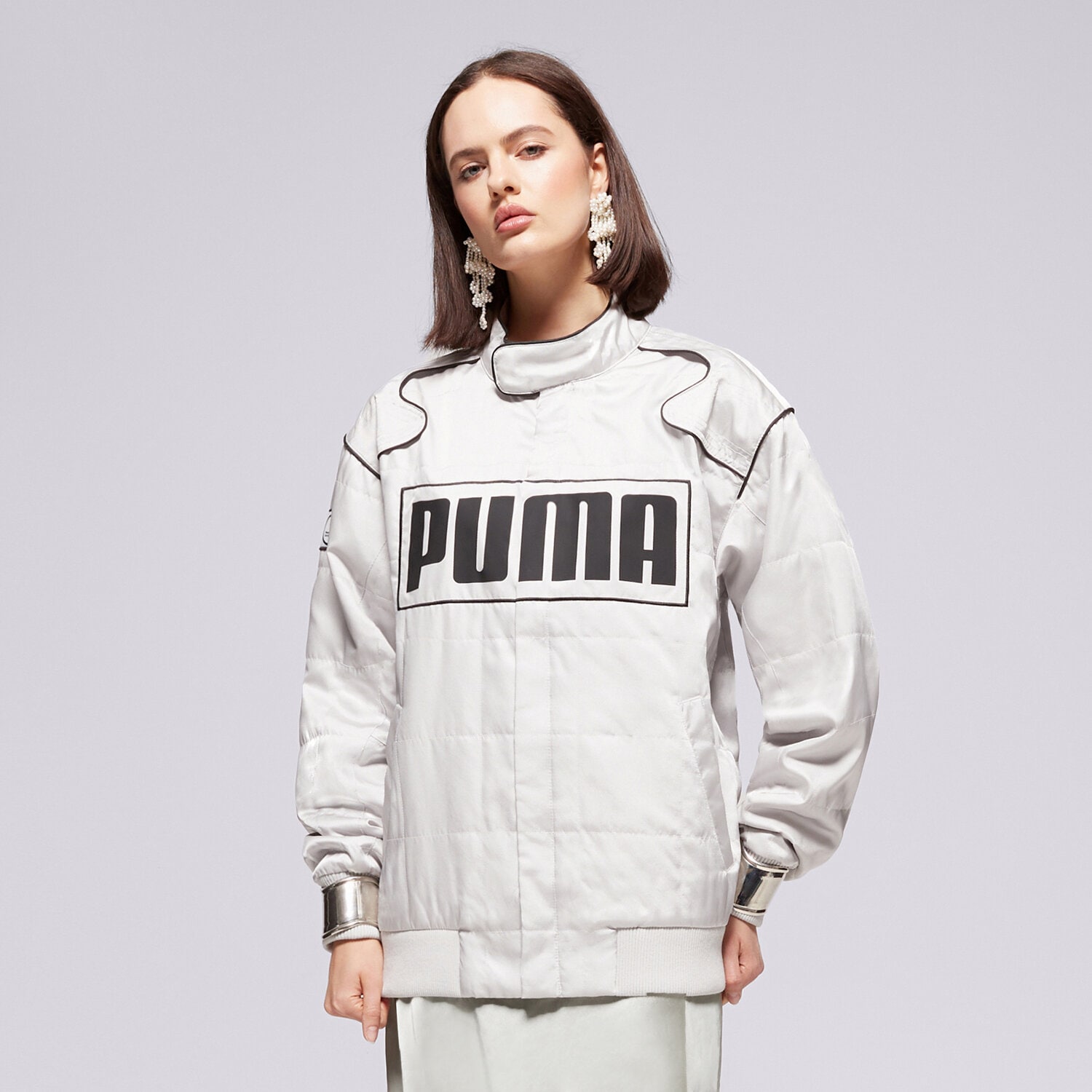 Ženska jakna za prehodni čas PUMA JAKNA RELAXED RACER JACKET 629914 61 siva
