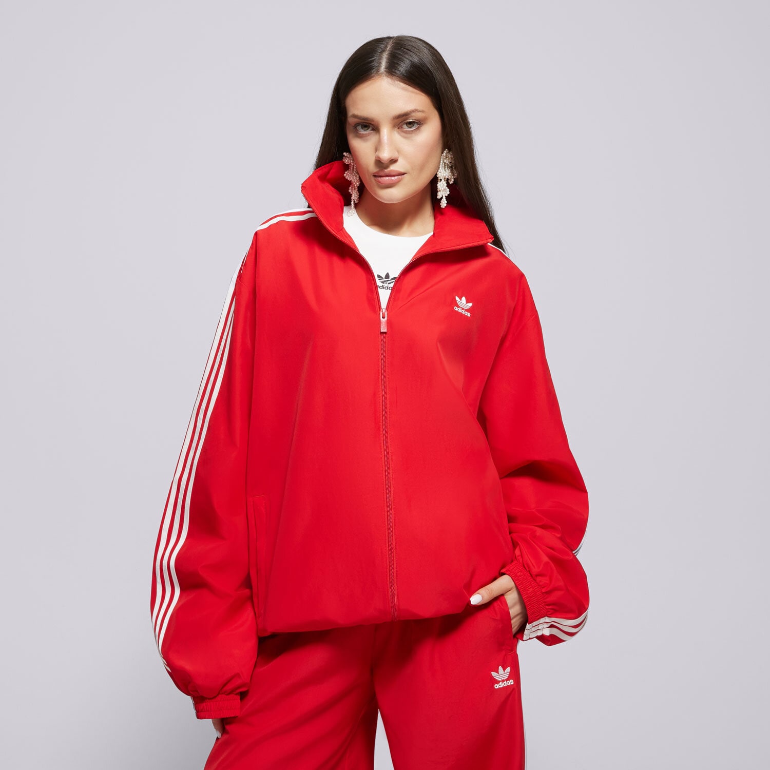 Ženski pulover ADIDAS JOPICA RAZPENJANA OVERSIZED JD3393 rdeča