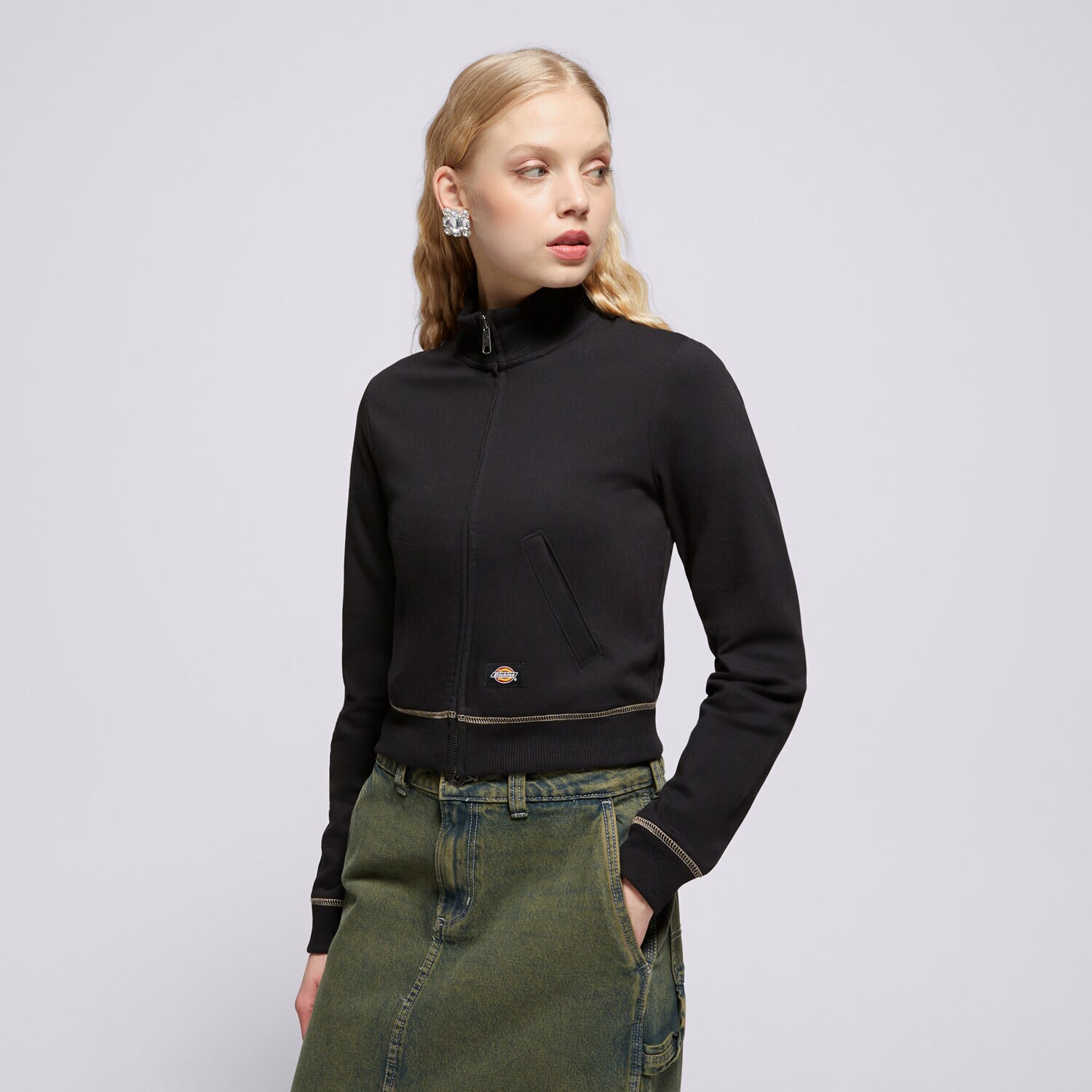 Ženski pulover DICKIES PULOVER FUNNEL NECKL FZ CARDIGAN W DK0A4Z71BLK1 črna