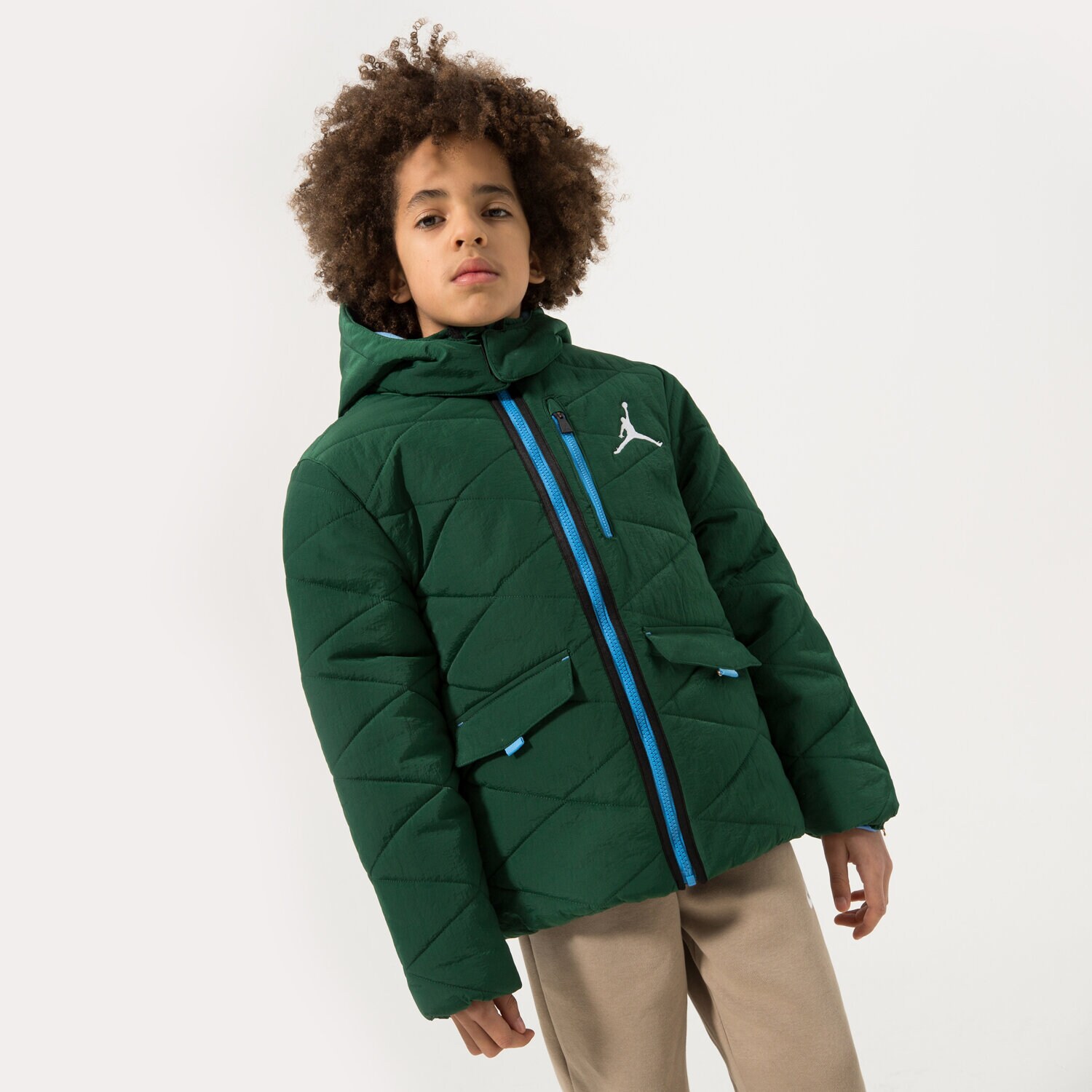 Otroški pulover JORDAN JAKNA ZIMSKA DETACH HOOD PUFFER JACKET BOY 95B649-T17 zelena
