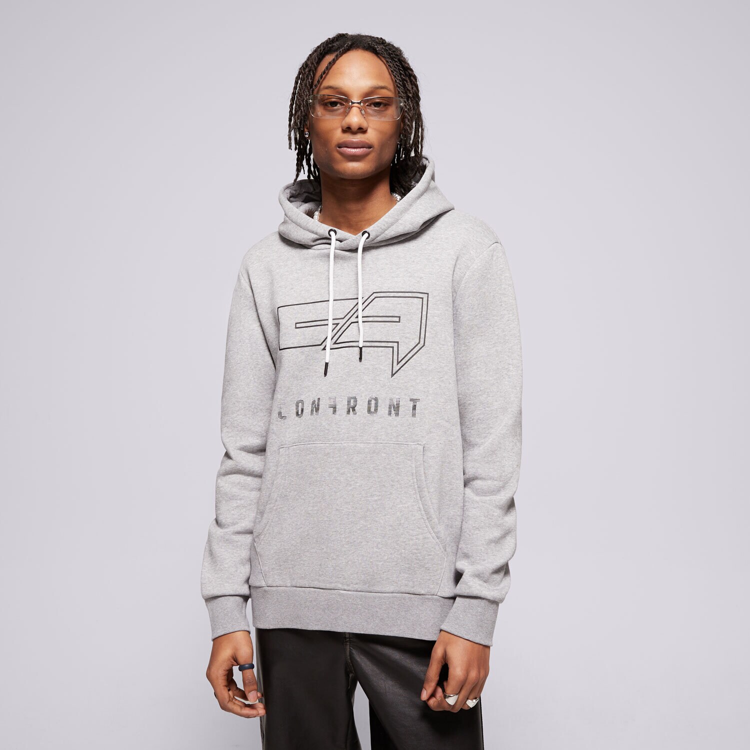 Moški pulover CONFRONT JOPICA S KAPUCO LOGO HOODY GREY  CF121BLM24002 siva