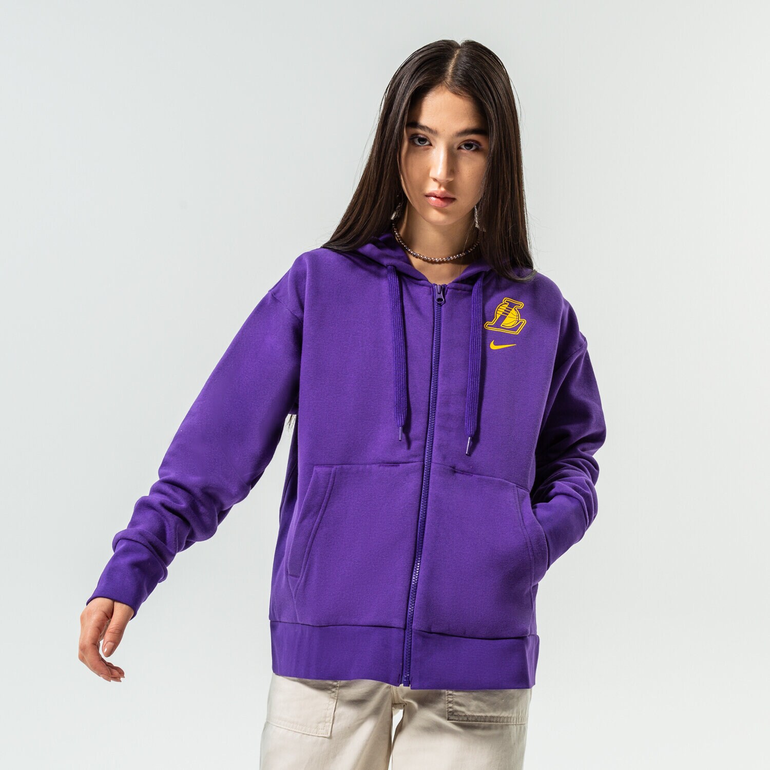 Ženski pulover NIKE JOPICA RAZPENJANA S KAPUCO LAL W NK FLC NBA DN4737-504 vijolična