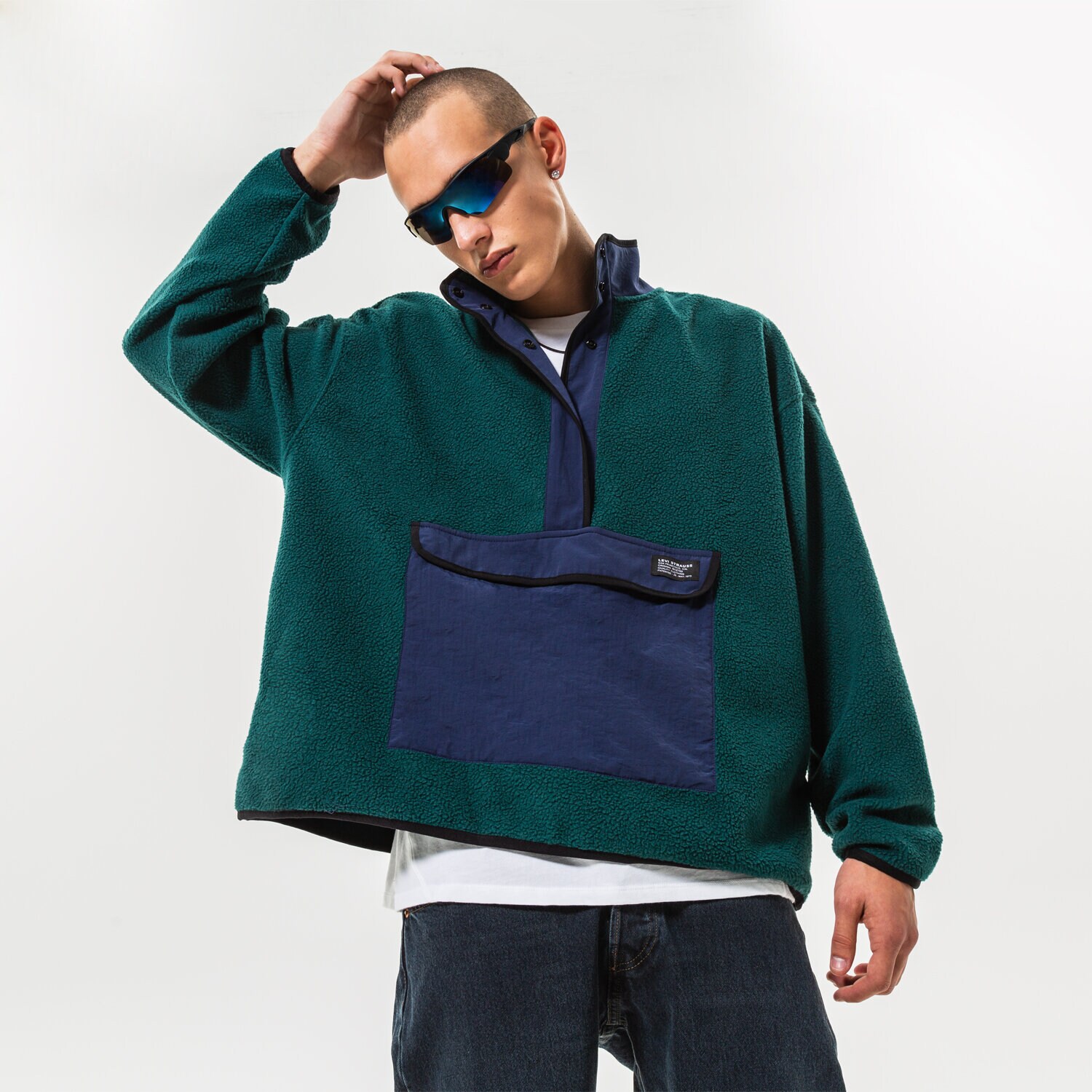 Moški pulover LEVI'S JOPIČ IZ FLISA JOPIČ IZ FLISA FLEECE MOCK N A3301-0001 zelena