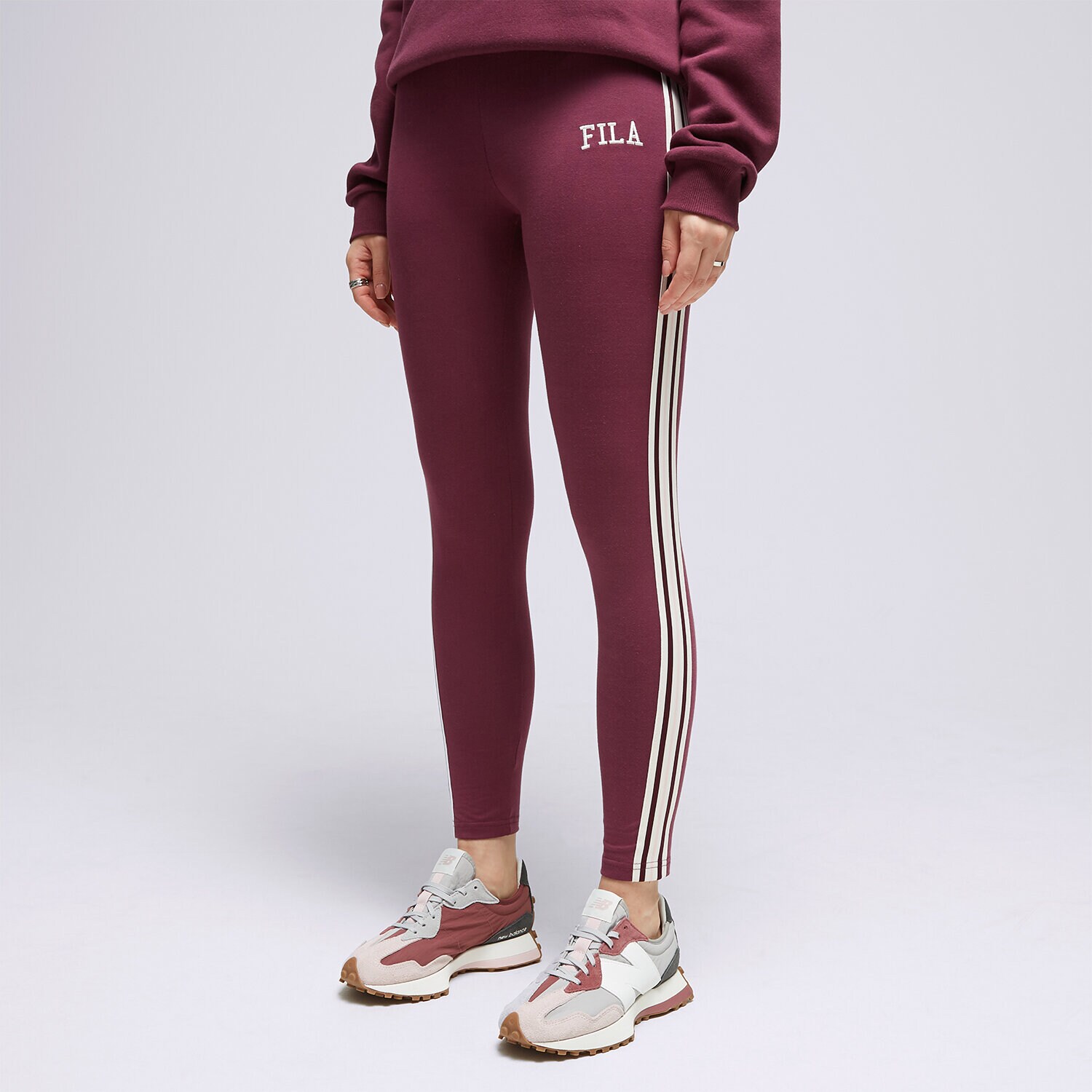 Ženske hlače FILA LEGINSI STRIPE LEGGNG BRG/PK ADELASIAGRAPE bordo
